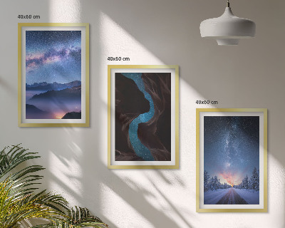 Lot de 3 tableaux pour salon Ciel nocturne, montagnes, paysage hivernal