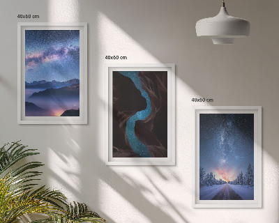 Lot de 3 tableaux pour salon Ciel nocturne, montagnes, paysage hivernal