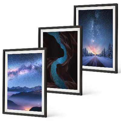 Lot de 3 tableaux pour salon Ciel nocturne, montagnes, paysage hivernal