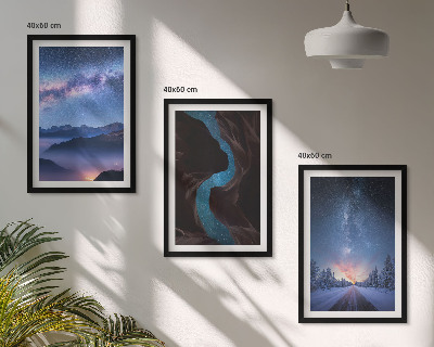 Lot de 3 tableaux pour salon Ciel nocturne, montagnes, paysage hivernal
