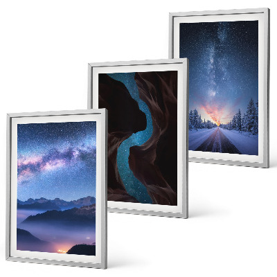 Lot de 3 tableaux pour salon Ciel nocturne, montagnes, paysage hivernal