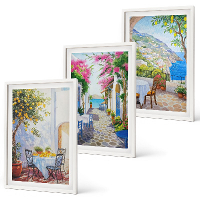 Lot de 3 tableaux pour salon Rues charmantes, plantes, mer