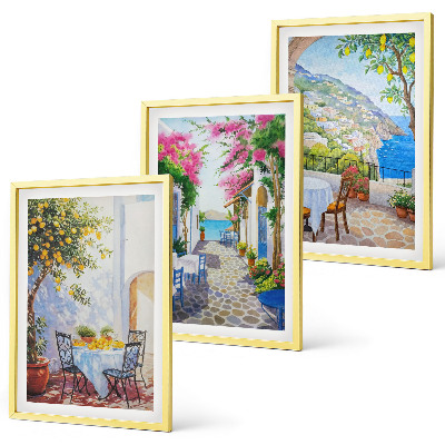 Lot de 3 tableaux pour salon Rues charmantes, plantes, mer