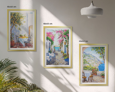 Lot de 3 tableaux pour salon Rues charmantes, plantes, mer