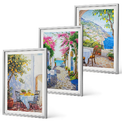 Lot de 3 tableaux pour salon Rues charmantes, plantes, mer