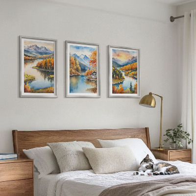 Lot de 3 tableaux pour salon Paysages de montagne en automne