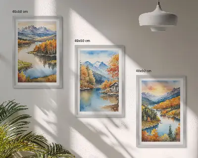 Tableaux paysages de montagne en automne lot de 3 pour salon