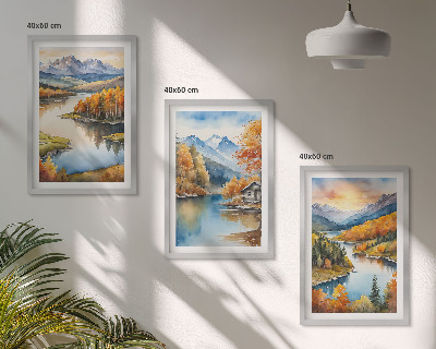 Lot de 3 tableaux pour salon Paysages de montagne en automne