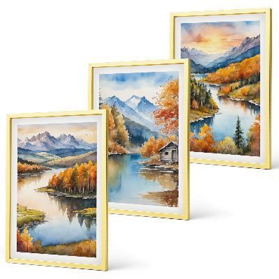 Lot de 3 tableaux pour salon Paysages de montagne en automne