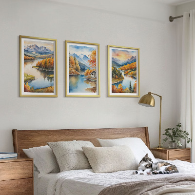 Lot de 3 tableaux pour salon Paysages de montagne en automne