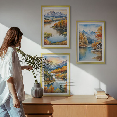 Lot de 3 tableaux pour salon Paysages de montagne en automne