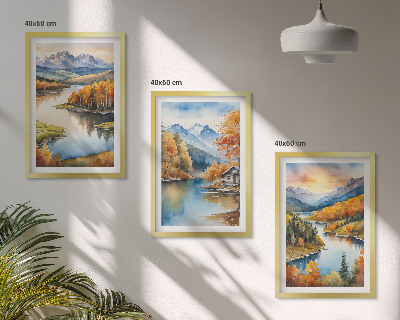Lot de 3 tableaux pour salon Paysages de montagne en automne