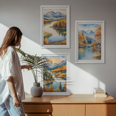 Lot de 3 tableaux pour salon Paysages de montagne en automne