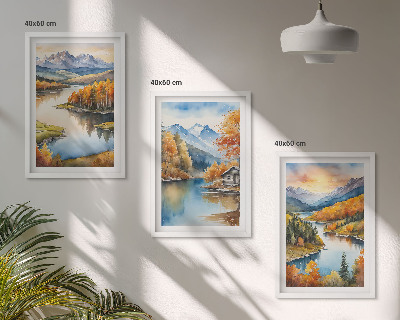 Lot de 3 tableaux pour salon Paysages de montagne en automne