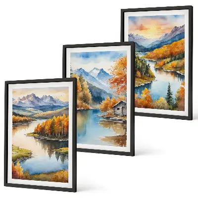 Tableaux paysages de montagne en automne lot de 3 pour salon