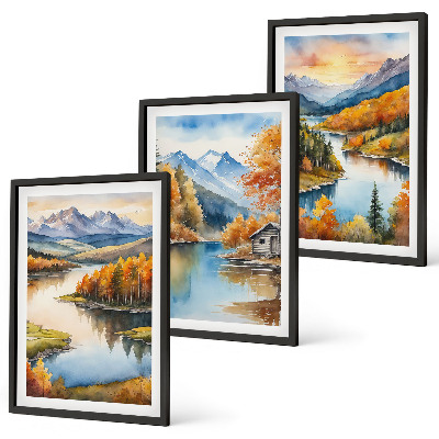 Lot de 3 tableaux pour salon Paysages de montagne en automne