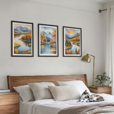 Lot de 3 tableaux pour salon Paysages de montagne en automne