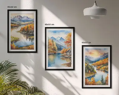 Tableaux paysages de montagne en automne lot de 3 pour salon