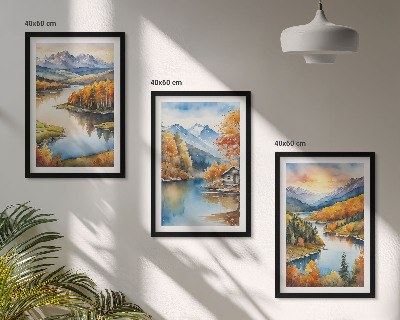 Lot de 3 tableaux pour salon Paysages de montagne en automne