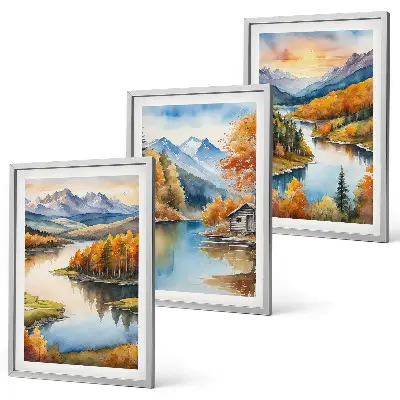 Tableaux paysages de montagne en automne lot de 3 pour salon