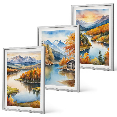 Lot de 3 tableaux pour salon Paysages de montagne en automne