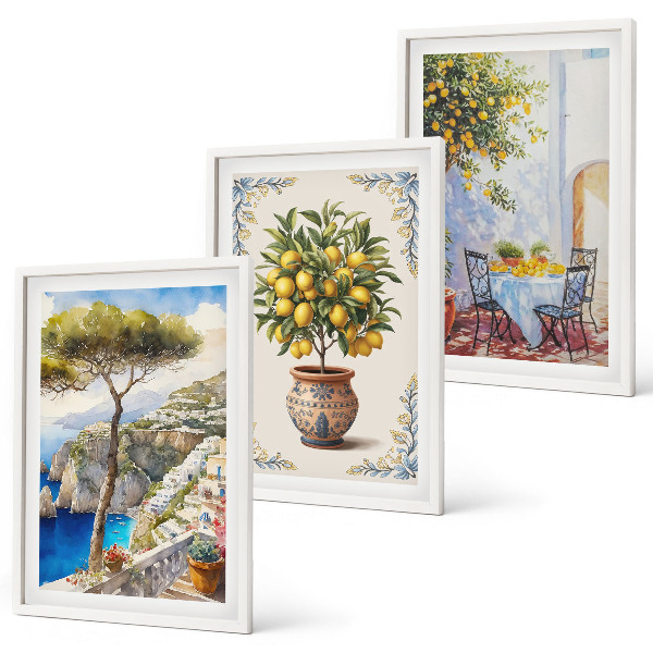 Lot de 3 tableaux pour salon Table de citronnier de mer