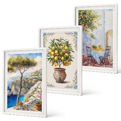 Lot de 3 tableaux pour salon Table de citronnier de mer