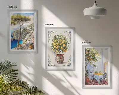 Lot de 3 tableaux pour salon représentant une table de citronnier de mer