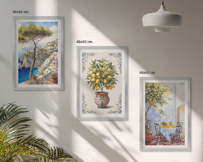 Lot de 3 tableaux pour salon Table de citronnier de mer