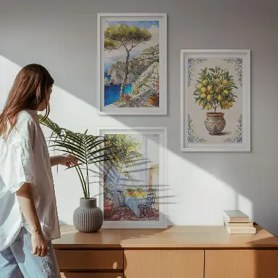 Lot de 3 tableaux pour salon représentant une table de citronnier de mer