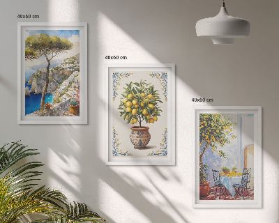 Lot de 3 tableaux pour salon Table de citronnier de mer