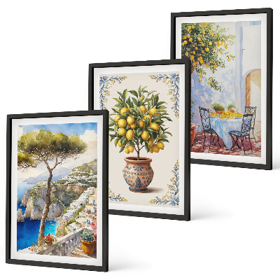 Lot de 3 tableaux pour salon Table de citronnier de mer