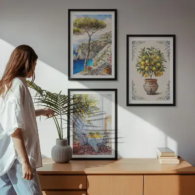 Lot de 3 tableaux pour salon représentant une table de citronnier de mer