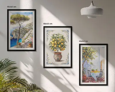 Lot de 3 tableaux pour salon représentant une table de citronnier de mer