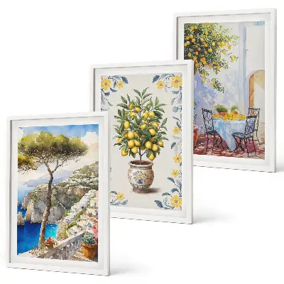 Ensemble de 3 tableaux pour salon peintures de citronniers bord de mer
