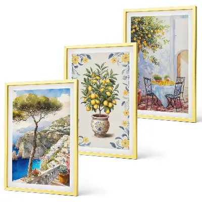Ensemble de 3 tableaux pour salon peintures de citronniers bord de mer