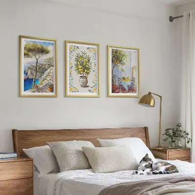 Ensemble de 3 tableaux pour salon peintures de citronniers bord de mer
