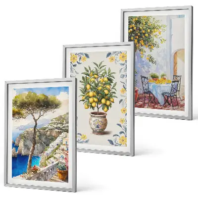 Ensemble de 3 tableaux pour salon peintures de citronniers bord de mer