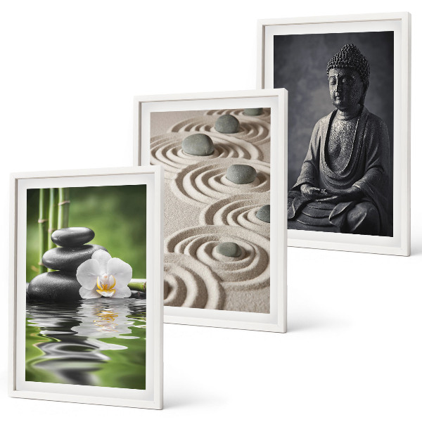 Lot de 3 tableaux pour salon Vue apaisante du Bouddha zen