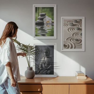 Lot de 3 tableaux pour salon Vue apaisante du Bouddha zen