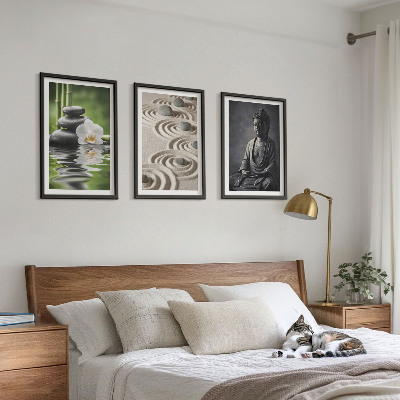 Lot de 3 tableaux pour salon Vue apaisante du Bouddha zen