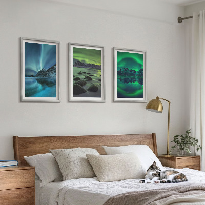 Lot de 3 tableaux pour salon Paysage hivernal d'aurores boréales