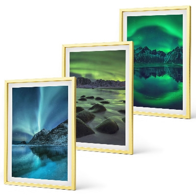 Lot de 3 tableaux pour salon Paysage hivernal d'aurores boréales