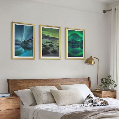 Lot de 3 tableaux pour salon Paysage hivernal d'aurores boréales