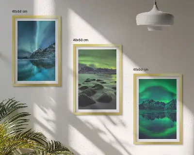 Tableau paysage hivernal d'aurores boréales lot de 3 pour salon