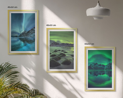 Lot de 3 tableaux pour salon Paysage hivernal d'aurores boréales