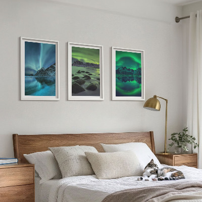 Lot de 3 tableaux pour salon Paysage hivernal d'aurores boréales