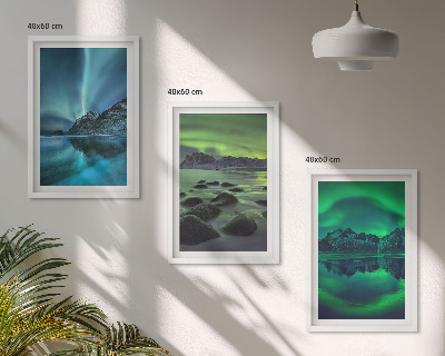 Lot de 3 tableaux pour salon Paysage hivernal d'aurores boréales