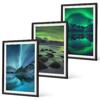 Lot de 3 tableaux pour salon Paysage hivernal d'aurores boréales