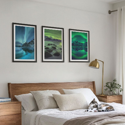 Lot de 3 tableaux pour salon Paysage hivernal d'aurores boréales